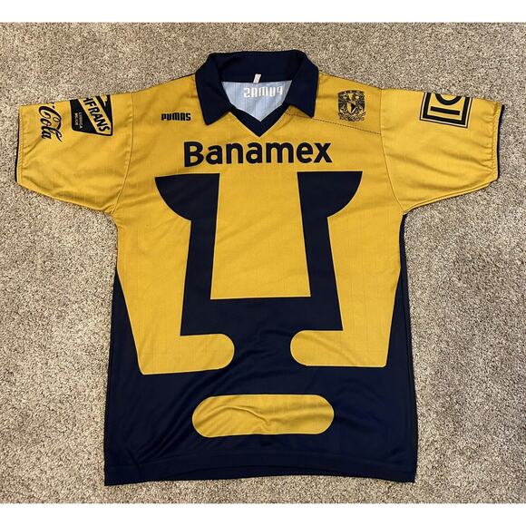 PUMAS MEXICO Banamex Jersey Small S Blue/Gold Soccer Futbol Football Coke - Picture 1 of 7